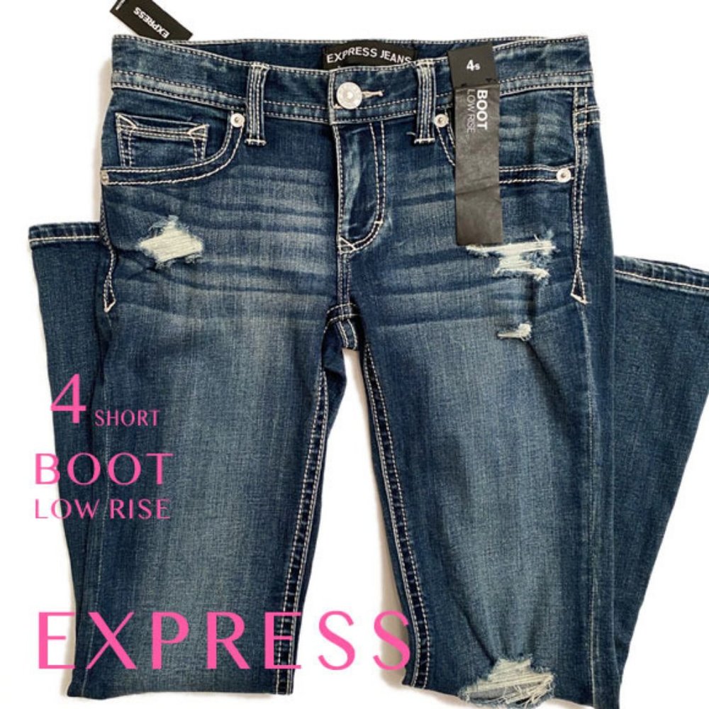 NWT Express Distressed Jeans Low Rise Boot Size 4 Short